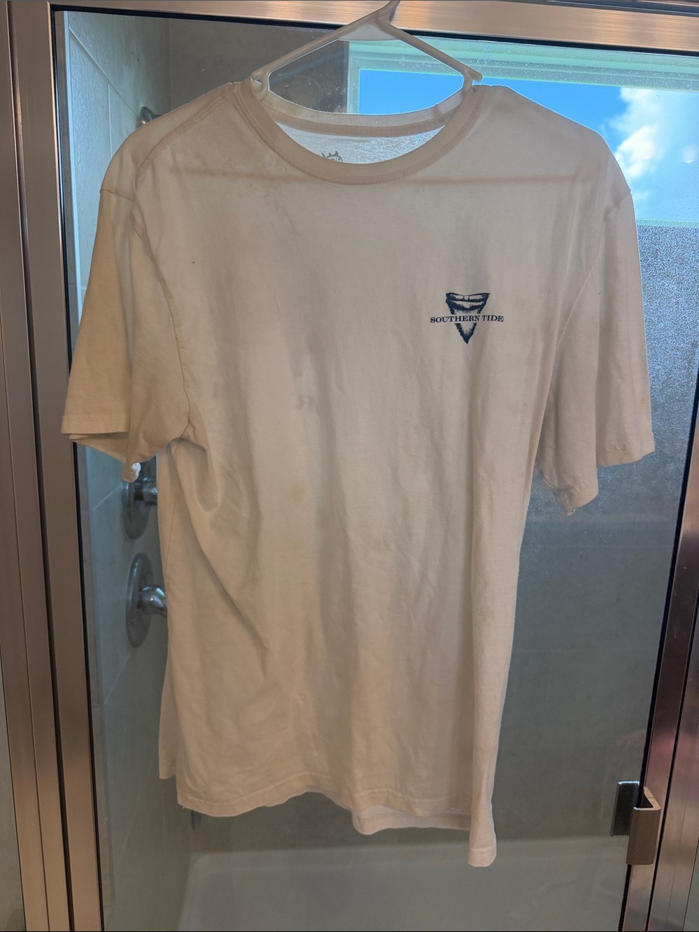 Southern Tide Cream Short Sleeve Tee with Navy Logo